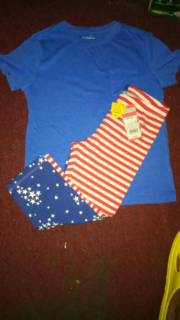 Patriotic T Shirt And Leggings Set Blue Red White